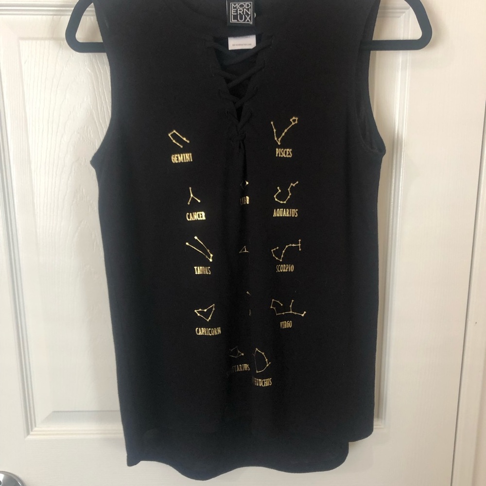 Black gold zodiac star tank top